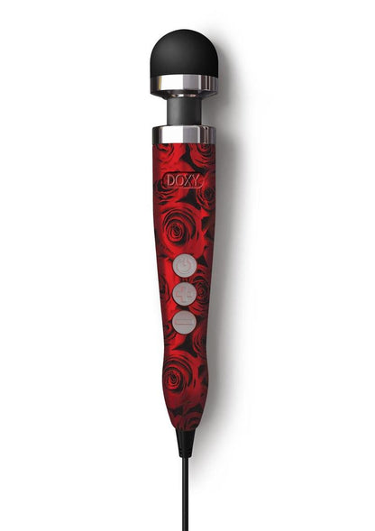 The rose pattern Doxy Number 3 CORDED Die Cast Wand Vibrator.