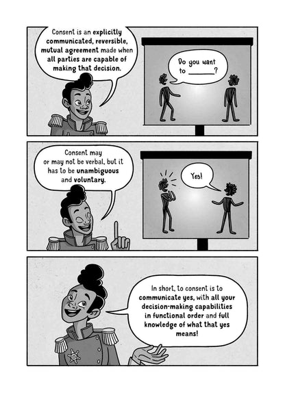 A three panel illustrated page of A Quick & Easy Guide to Consent.