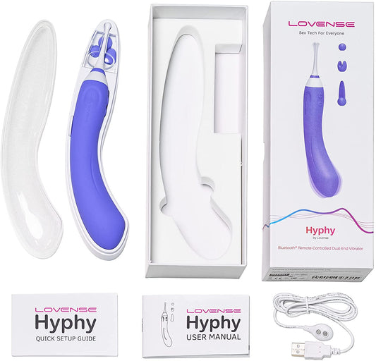 The Lovense Hyphy with its packaging, user manuals and charging cord.