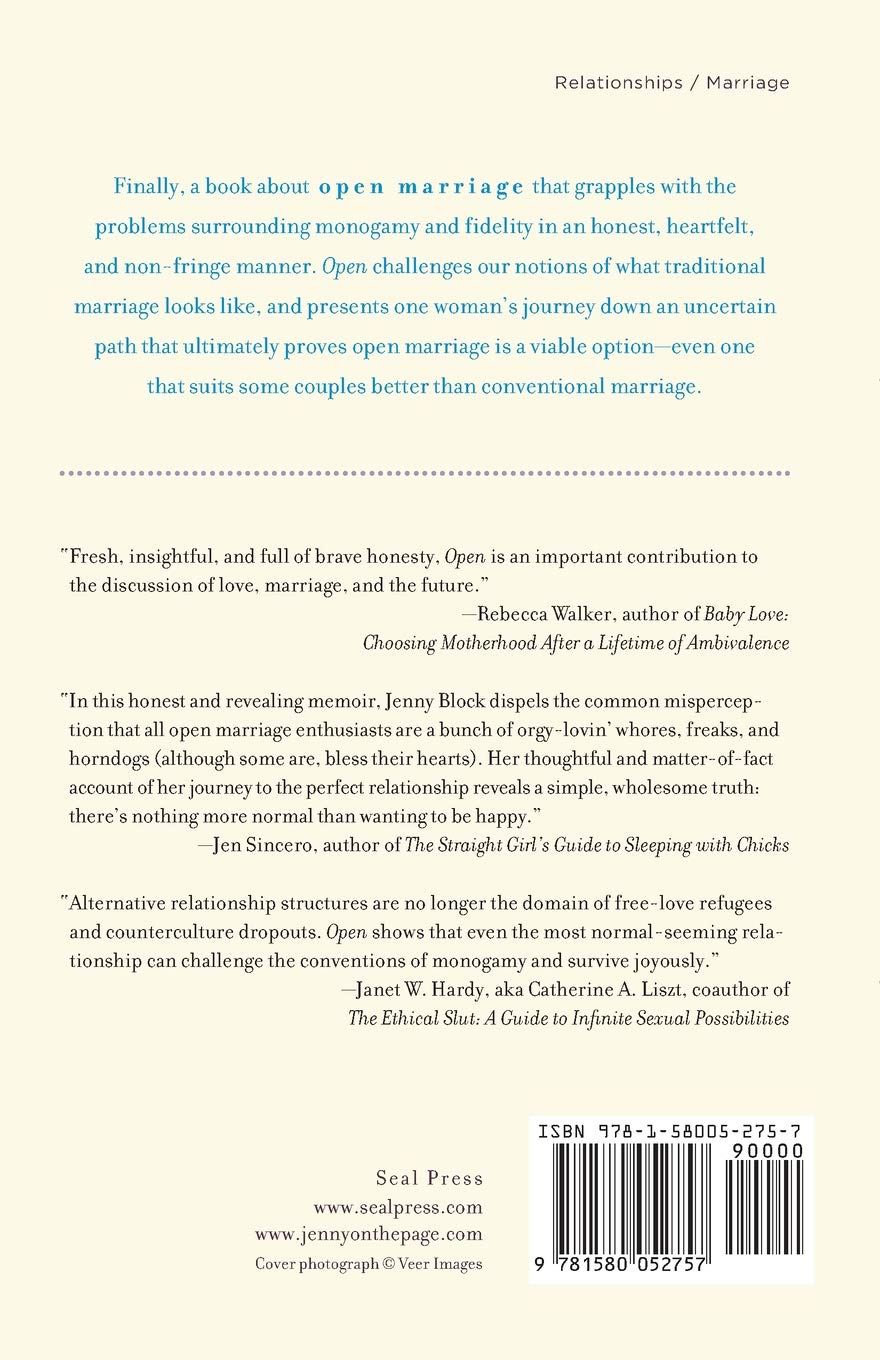 The back cover of Open: Love, Sex, and Life in an Open Marriage - Jenny Block.