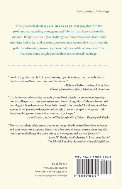 The back cover of Open: Love, Sex, and Life in an Open Marriage - Jenny Block.