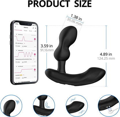 A diagram showing the size of the Lovense Edge 2 Bluetooth Prostate Vibrator and its vibration modes.