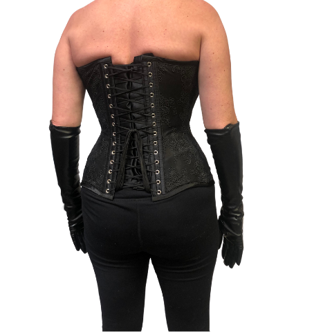 The back of the Lace Overlay Sweetheart Corset, Black.
