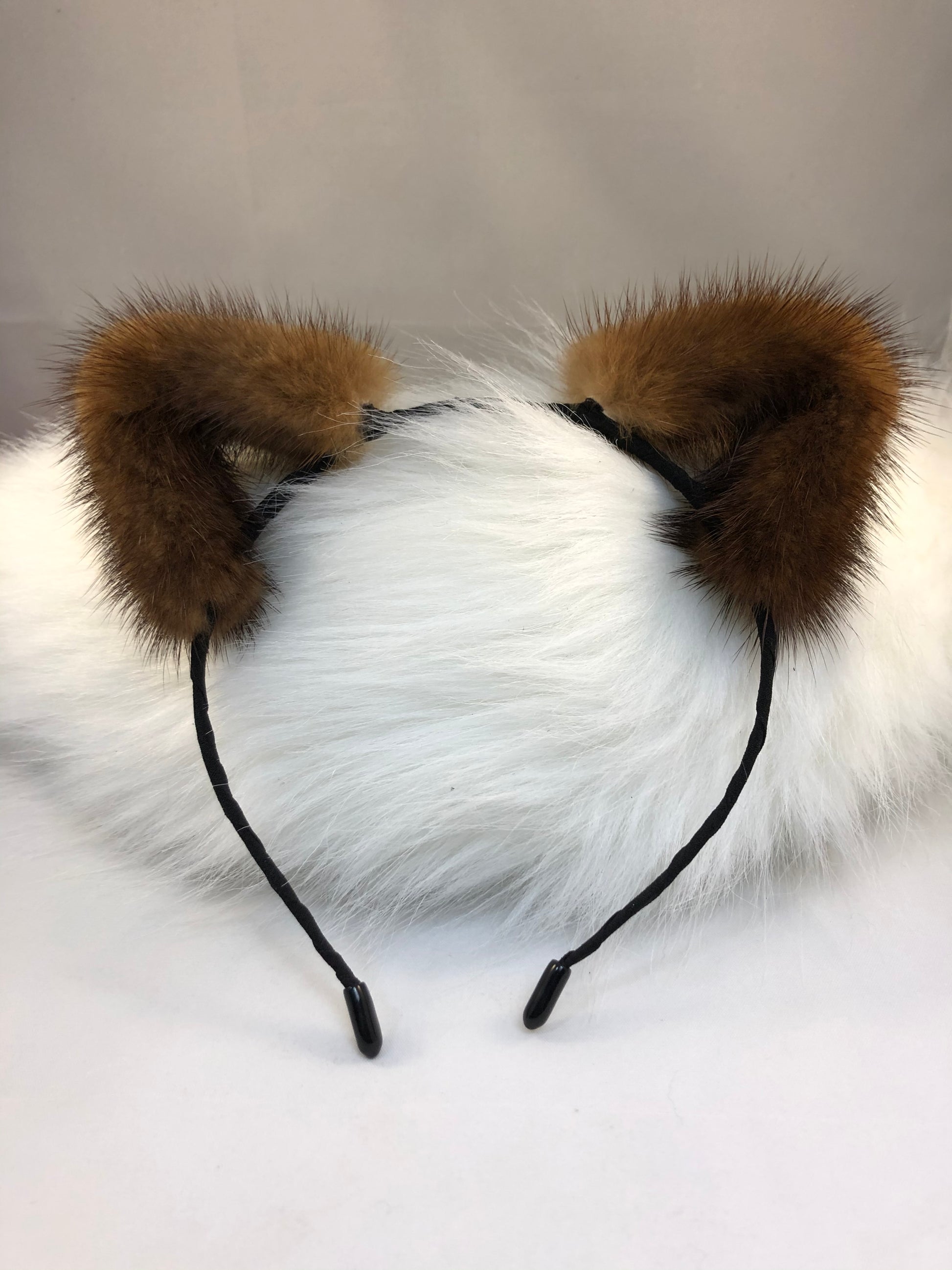 Light brown mink fur cat ear headband.