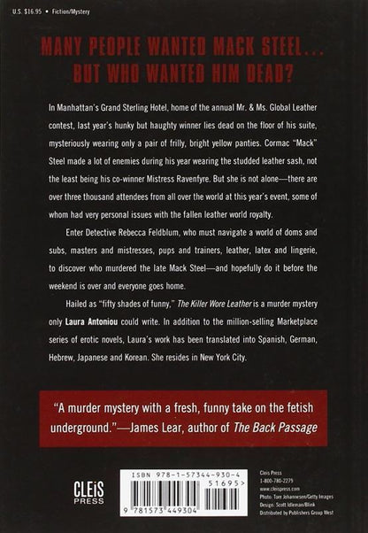 The back cover of The Killer Wore Leather: A Mystery - Laura Antoniou.