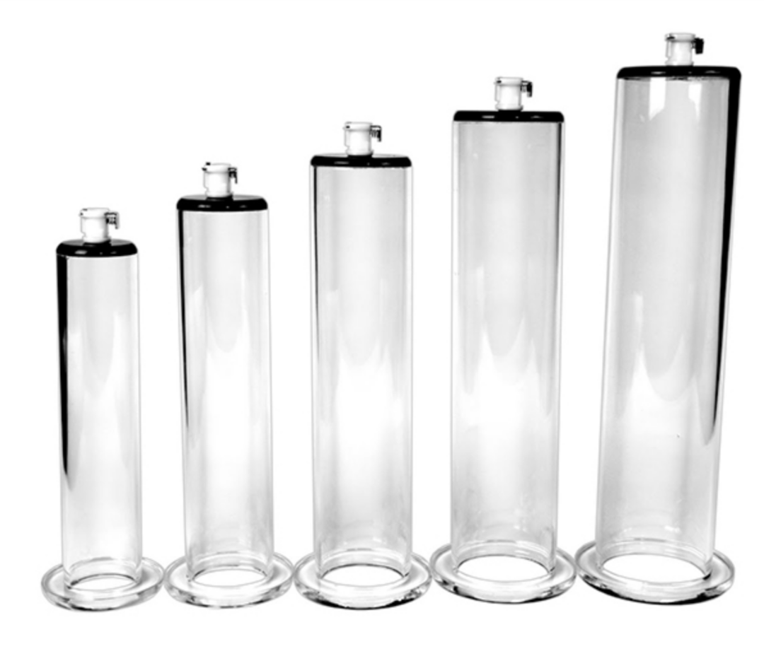 Five different sizes of Penis Pump Cylinders.