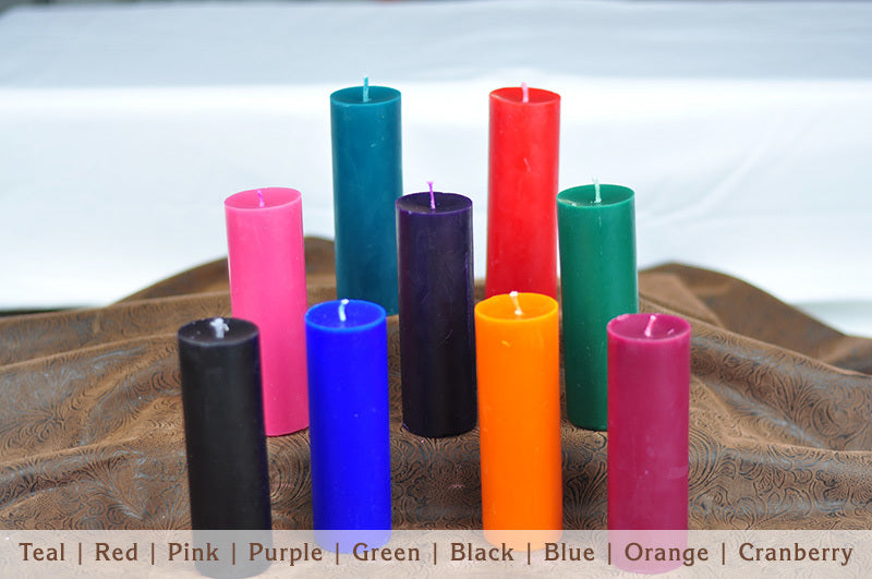 Eight candles in different colors.