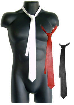 White, red, black leather neckties.