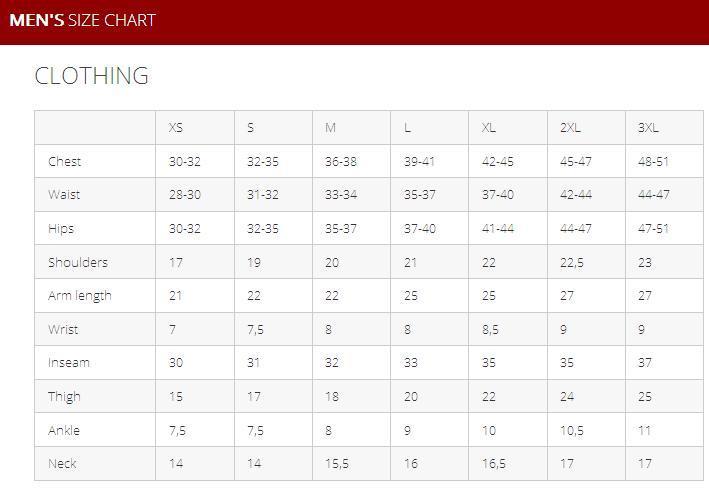 Men's size chart