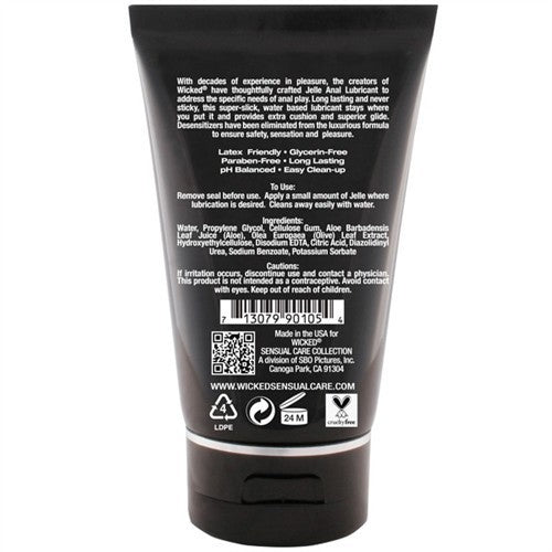 Back view of ingredients of wicked anal jelle lubricant.