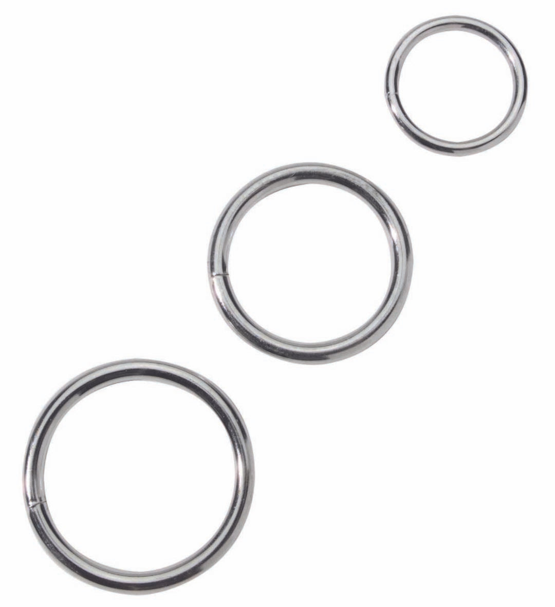 Three metal cock rings in different sizes.