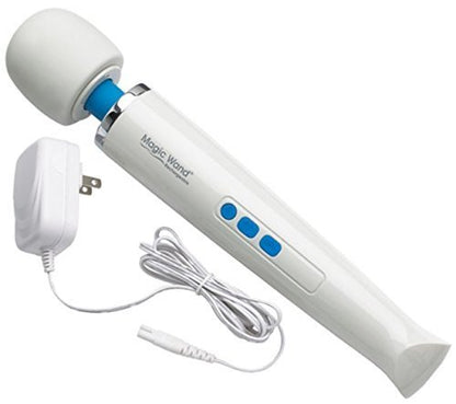 Magic Wand Rechargeable Vibrator shown with charging cable