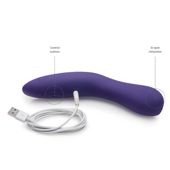 The purple We-Vibe Rave G-Spot Remote Vibrator pictured with it's charging cable.