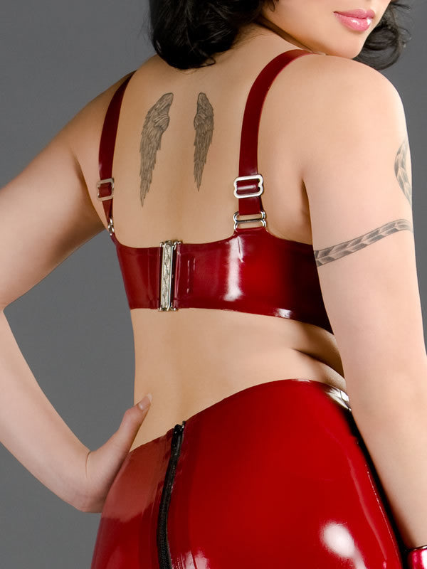The back of the red latex bra.