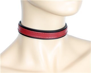 2 Layer Discreet Leather Choker on mannequin in red and black