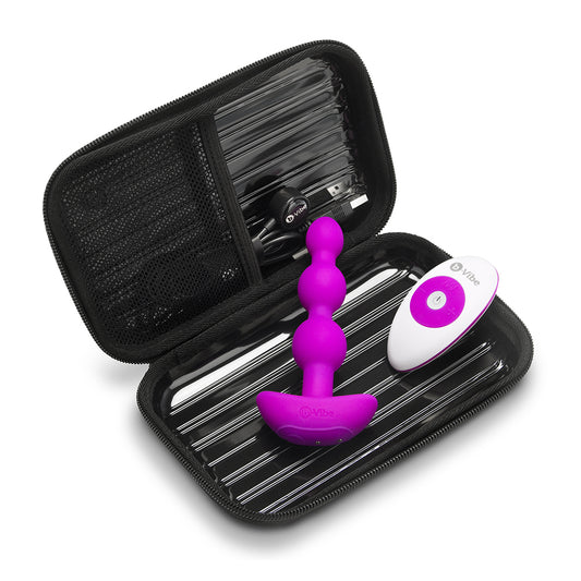 B-Vibe Triplet Vibrating Anal Beads in its case with remote