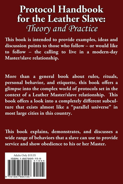 The back cover of Protocol Handbook for the Leather Slave: Theory and Practice - Roberty Rubel.