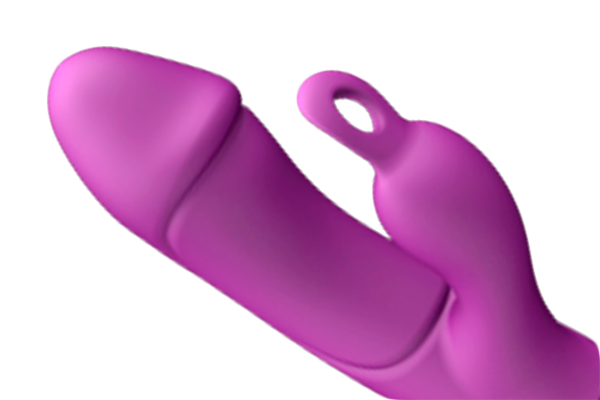 A close up of the head of the Ares Rabbit Vibrator.