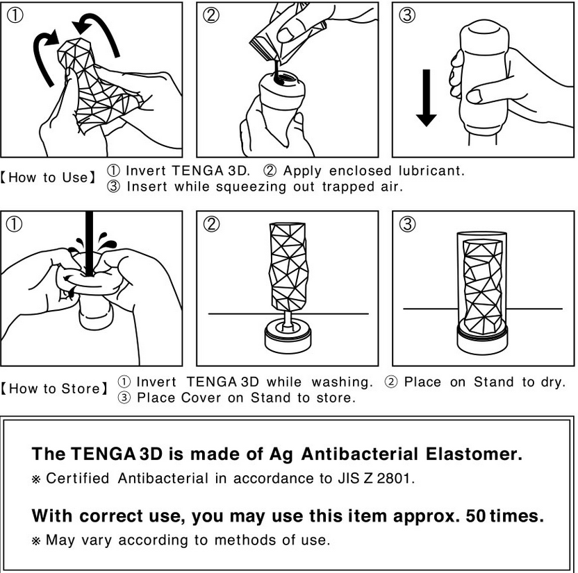 Directions for cleaning the Tenga 3D Strokers.