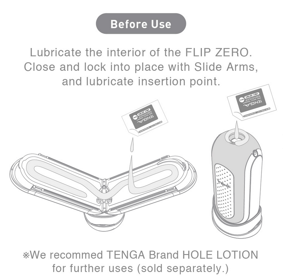 Directions for lubing up the Tenga Flip 0 (Zero) Stroker.