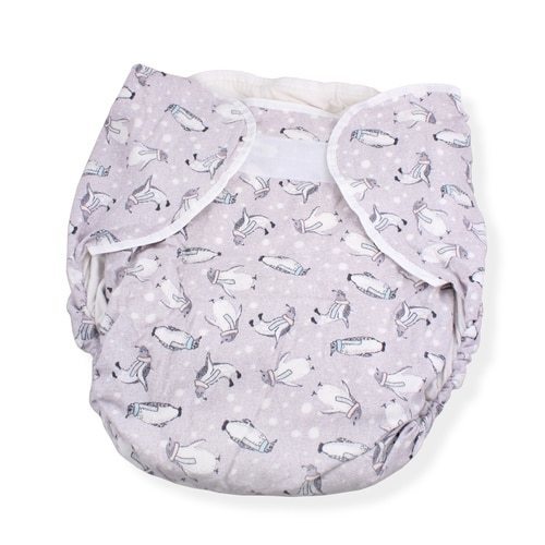 The grey penguin Bulky Fitted Nighttime Cloth Diaper.