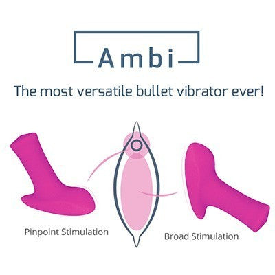 Ambi Bluetooth Bullet Vibrator illustration of both pinpoint and broad stimulation applications.