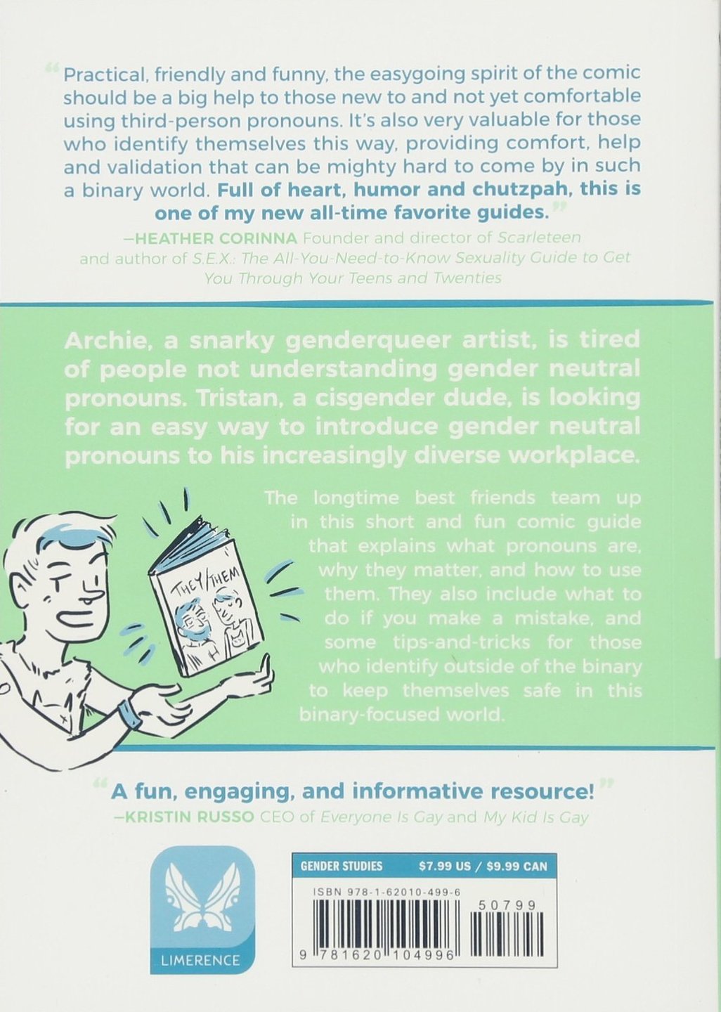 The back cover of A Quick & Easy Guide to They/Them Pronouns by Archie Bongiovanni & Tristan Jimerson.