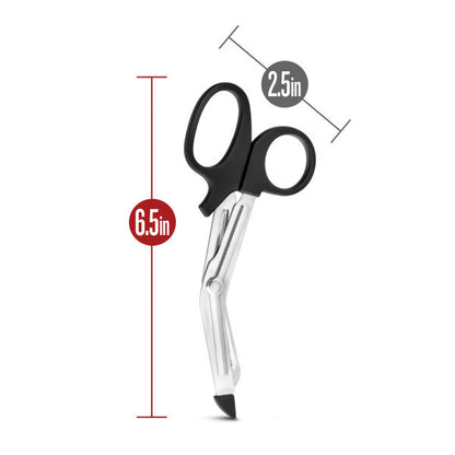 The size dimensions of the Temptasia Safety Scissors; 2.5in by 6.5in.