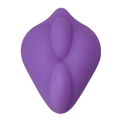 The front of the purple BumpHer Silicone Dildo Attachment.