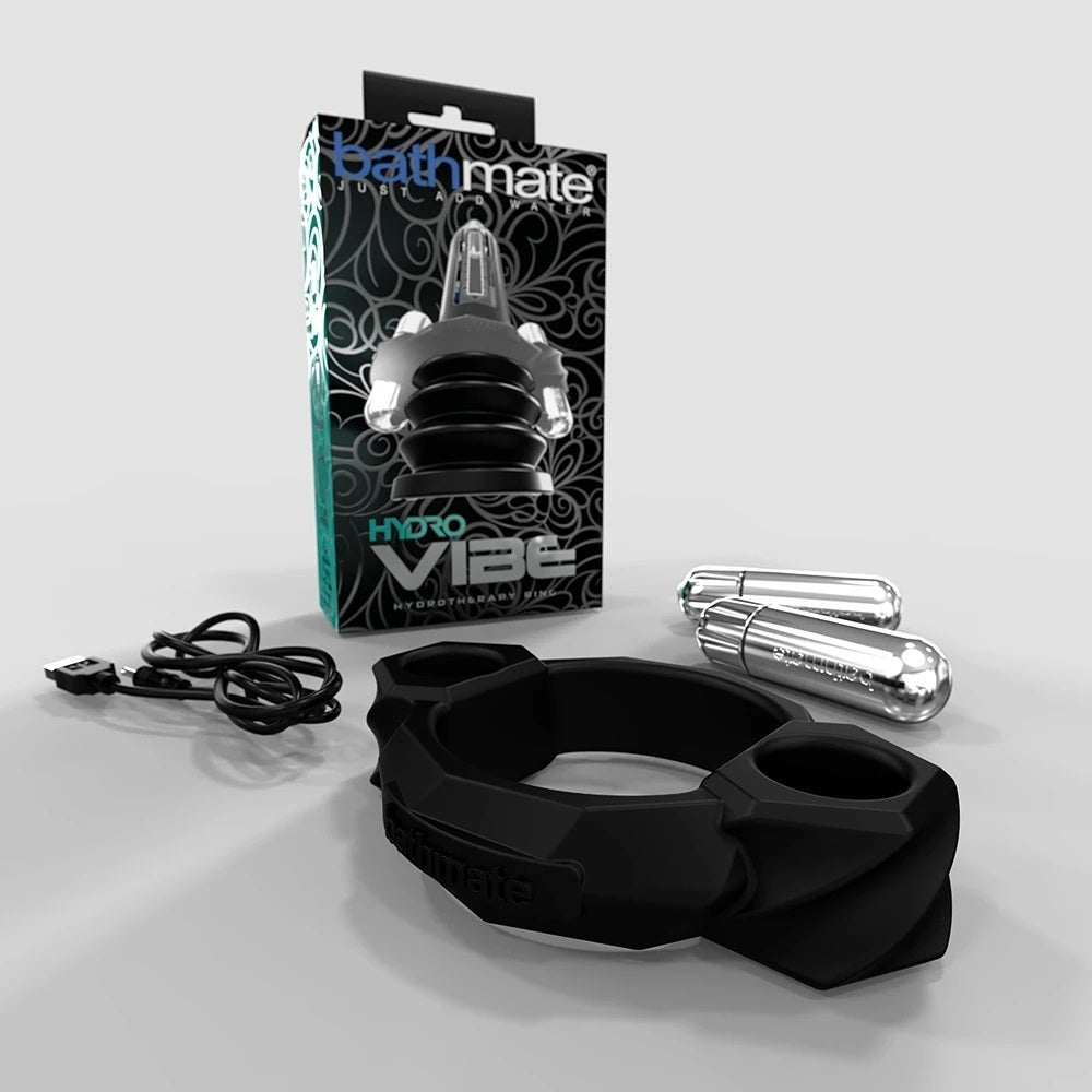 Another display of the Bathmate HydroVibe Pump Vibrator with box and accessories.