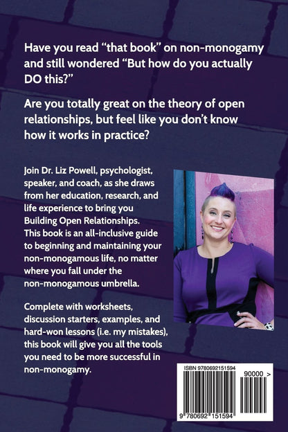 The back cover of Building Open Relationships by Dr. Liz Powell.