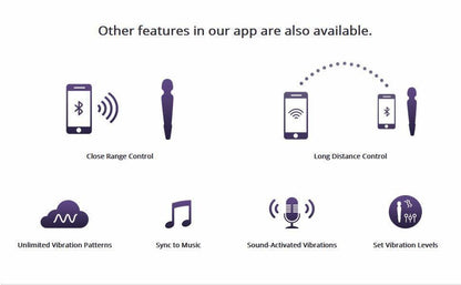 A diagram showing features for the the Lovense Domi 2 Bluetooth Wand Vibrator.