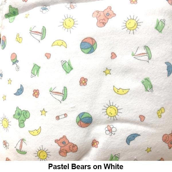 Pastel Bears on White Adult Flat Prefold Diaper