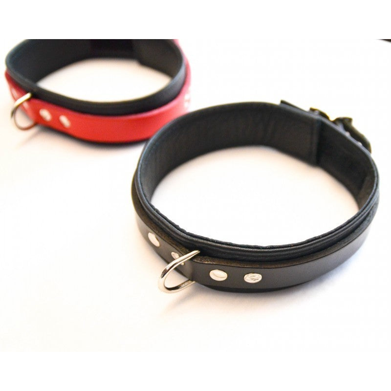 The 1.5" Standard Collar in black, and in red and black.
