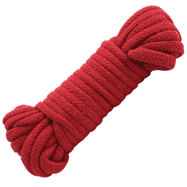 A bundle of red Cotton Blend Bondage Rope.