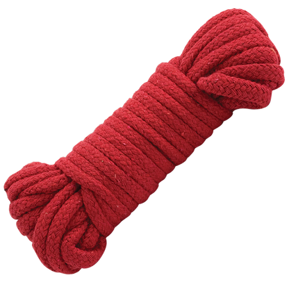 A bundle of red Cotton Blend Bondage Rope.
