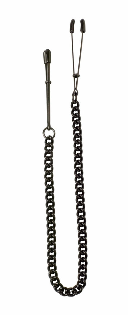 Tweezer Nipple Clamps with black chain.
