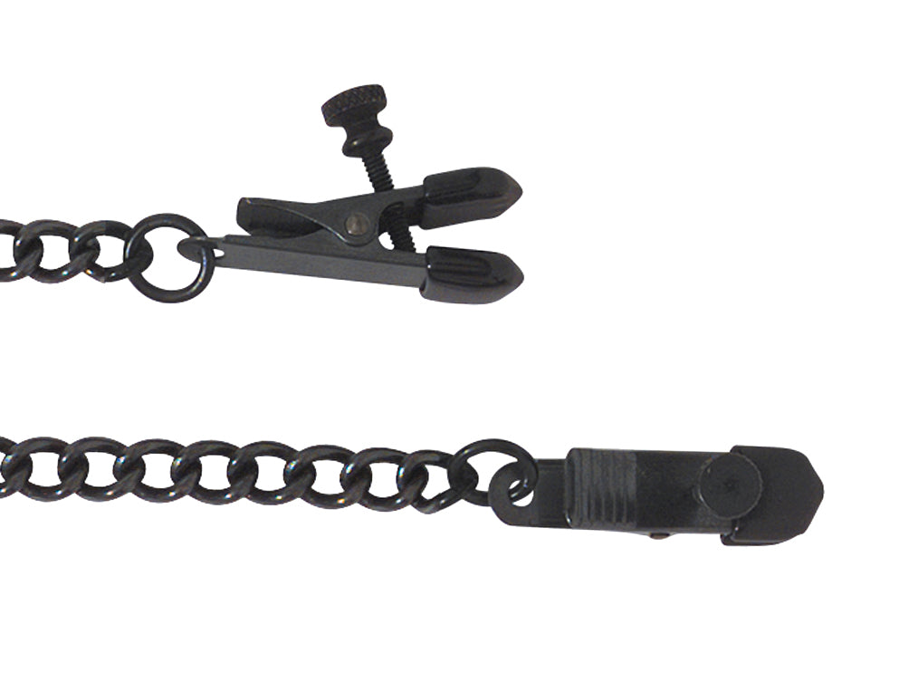 A closer look at the clamps on the Blackline Adjustable Broad Tip Nipple Clamps.