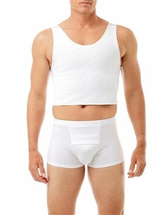 The front of the white Tri-Top Cropped Chest Binder.