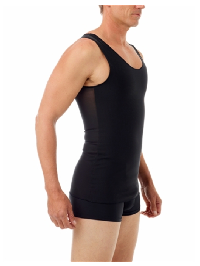 The front and right of the black Ultimate Chest Binder Tank.