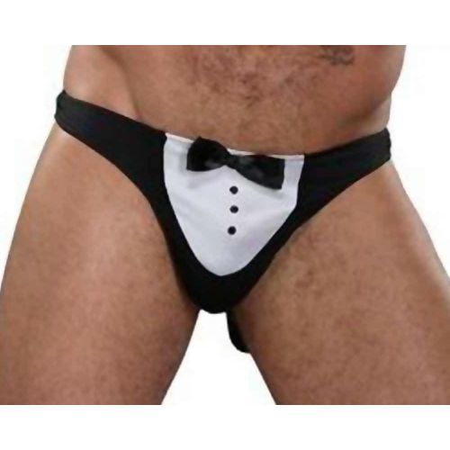 The front of the Maitre D Tuxedo Thong.