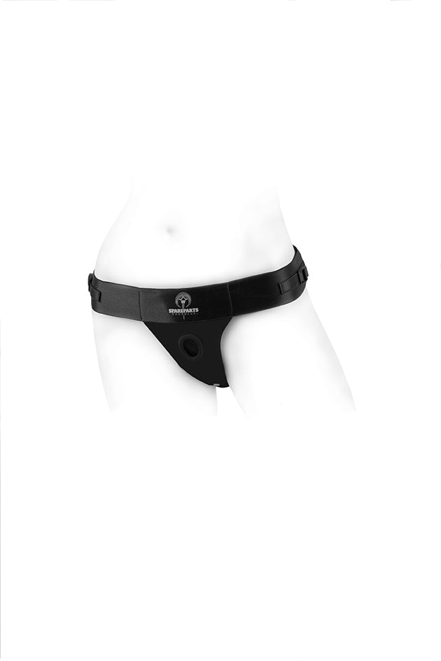 The front of the black Theo Thong Harness.