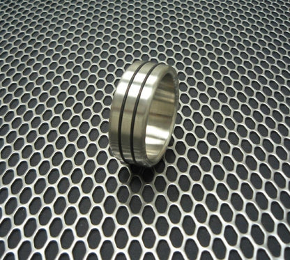 The Double Accent Brushed Stainless Steel Cock Ring.