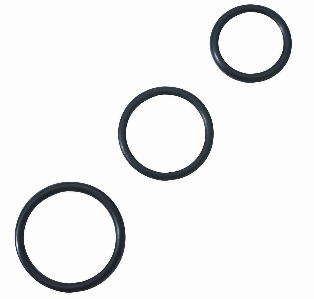 Three rubber cock rings in different diameters.