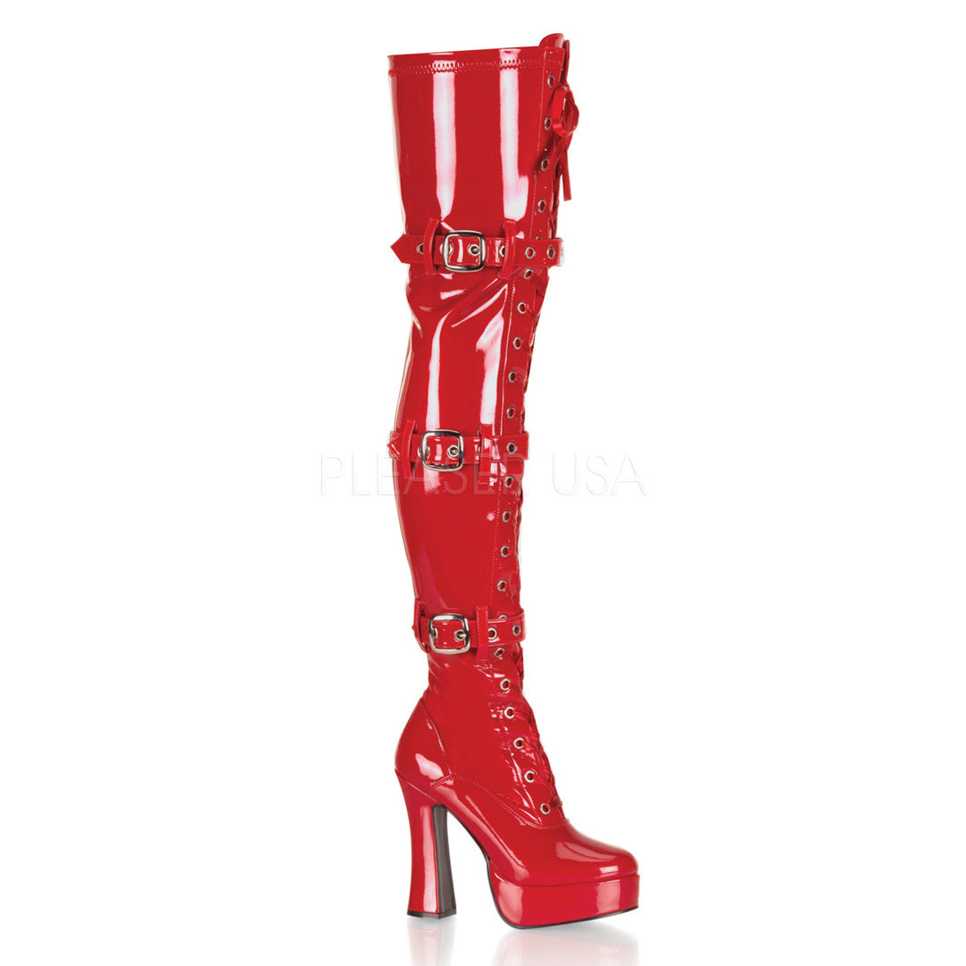 Red patent 5" Electra Thigh-Hi Boots.