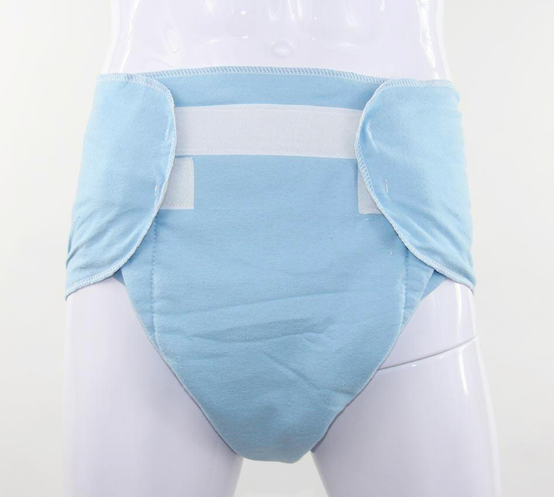 The blue Cloth Diaper with Velcro Closure.