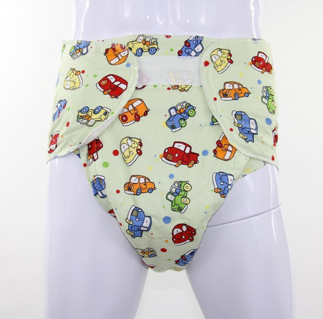 The Green Cars Cloth Diaper with Velcro Closure.