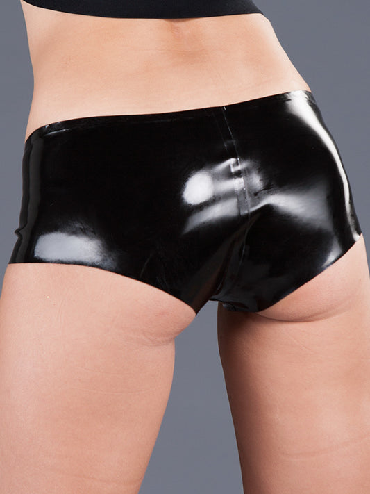 Latex Boyshorts on model in black rear view