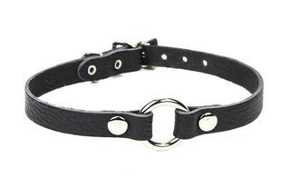 A leather choker with a 1/2" diameter ring.