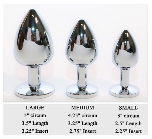 Three different sizes of Interchangeable Tail Plugs with their measurements below them.